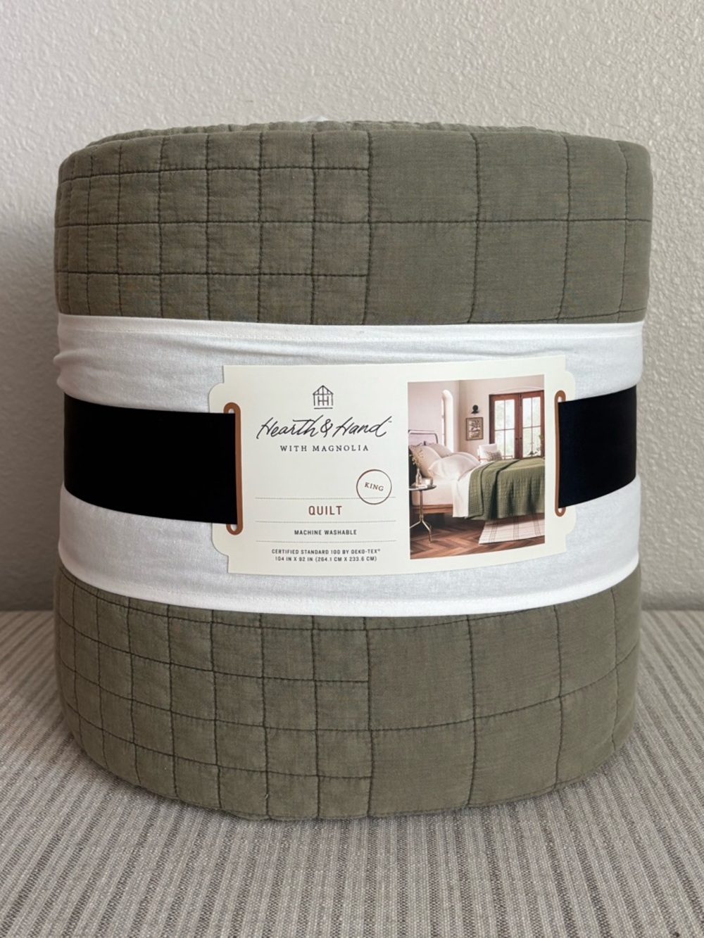 NWT King Grid Stitch Quilt Green - Hearth & Hand with Magnolia